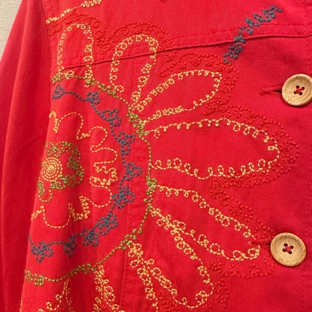 Coldwater Jacket Blazer Shacket Colorful Embroidered Red Button-Up - Picture 7 of 9